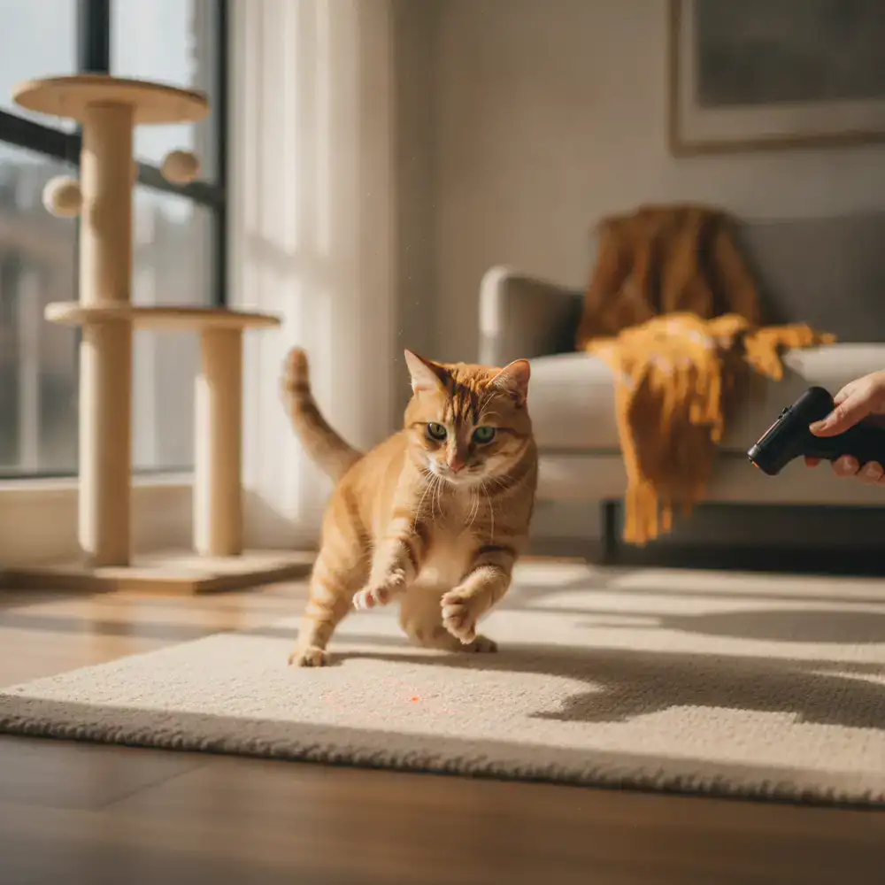 A cat playing with an interactive toy indoors