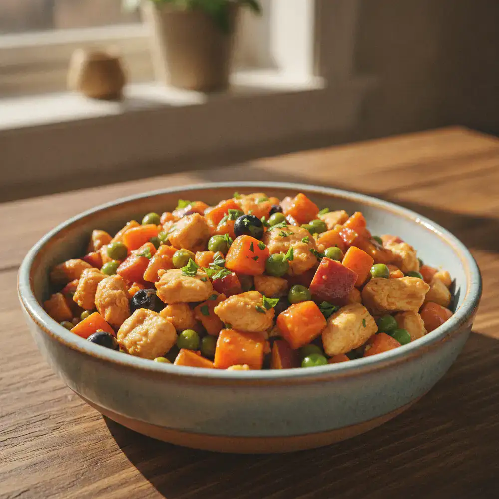 Fresh and nutritious pet food placed in a ceramic bowl