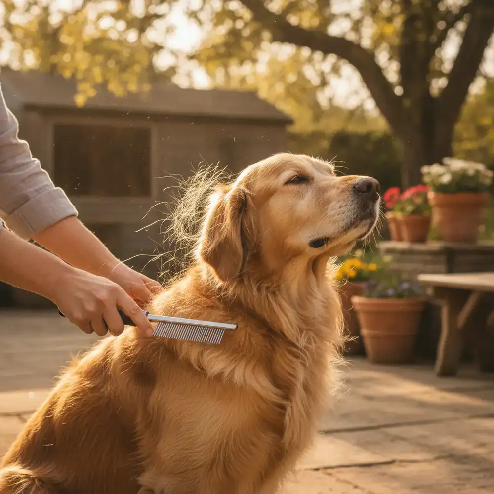 Brushing a dog's coat