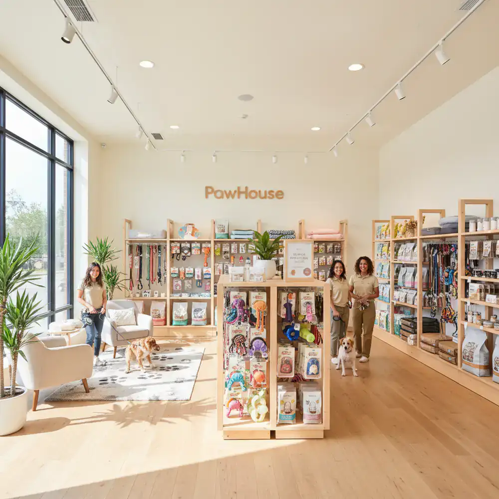 Bright and welcoming interior of PawHouse store
